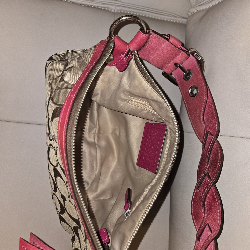 Coach Brown and Pink Signature Shoulder Bag - Picture 7 of 10